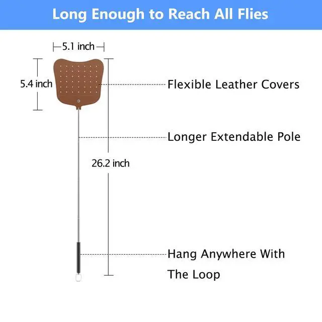 Alt view image 2 of 7 - Leather Fly Swatter, Telescopic Fly Swatters, Extendable Flyswatters
