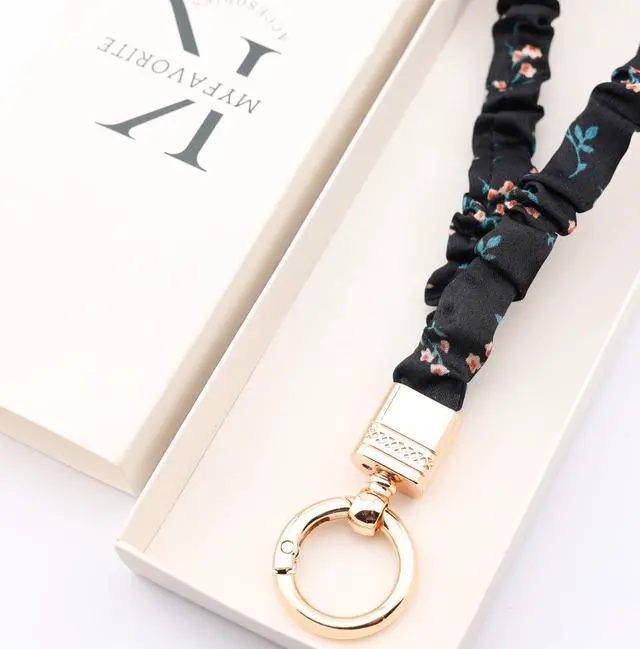 Alt view image 6 of 6 - Thin Elastic Stretchy Lanyard for ID Badges Cute Scrunchie Neck Lanyard for Keys Retractable Keychain Holder (Stylish)