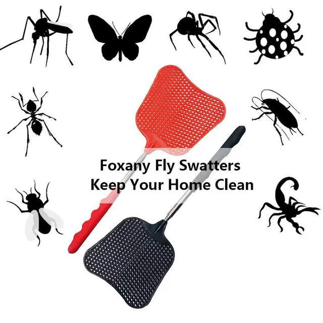 Alt view image 2 of 6 - Fly Swatters Extendable, Durable Plastic Fly Swatter Heavy Duty Set, Telescopic Flyswatter with Stainless Steel Handle for Indoor/Classroom/Office (3 Pack)