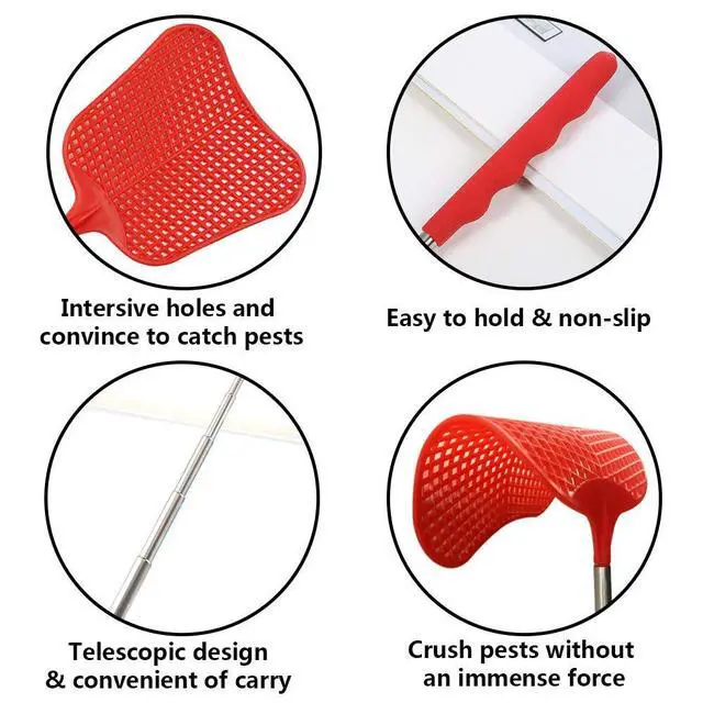 Alt view image 3 of 6 - Fly Swatters Extendable, Durable Plastic Fly Swatter Heavy Duty Set, Telescopic Flyswatter with Stainless Steel Handle for Indoor/Classroom/Office (3 Pack)
