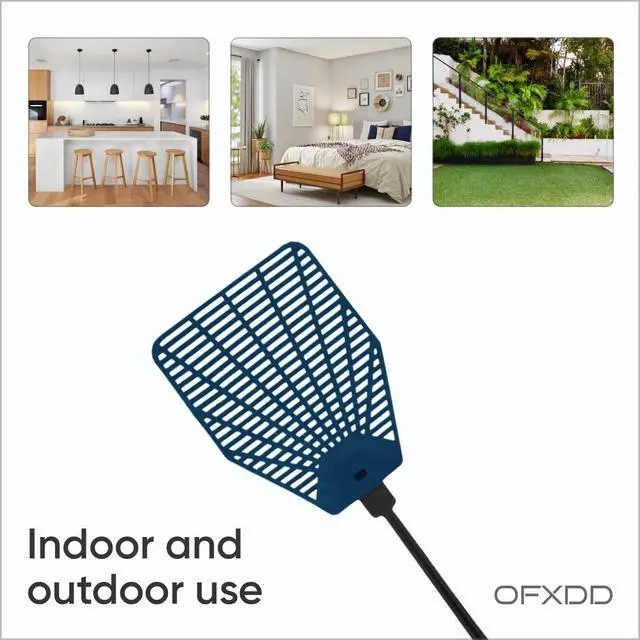 Alt view image 4 of 5 - Rubber Fly Swatter, Long Fly Swatter Pack, Fly Swatter Heavy Duty, Black and Blue Colors (3 Pack)