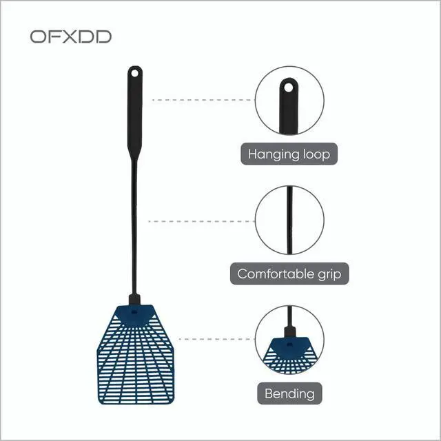 Alt view image 5 of 5 - Rubber Fly Swatter, Long Fly Swatter Pack, Fly Swatter Heavy Duty, Black and Blue Colors (3 Pack)