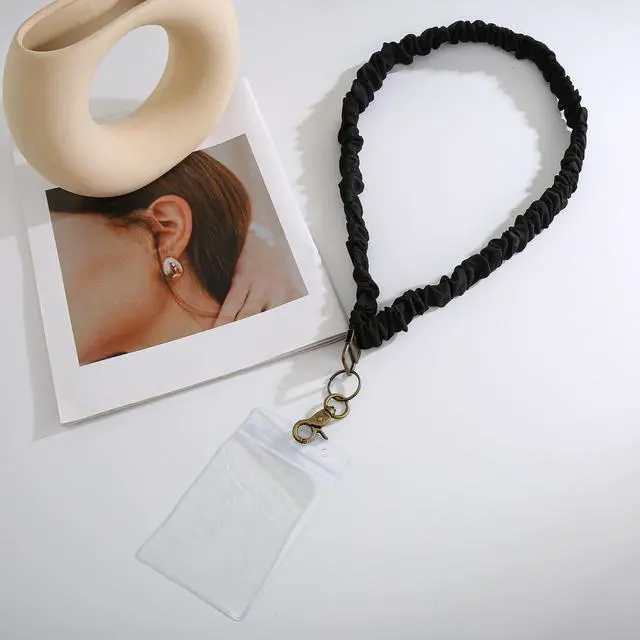 Alt view image 7 of 7 - Scrunchie Lanyard for ID/Keys (2-Pack) - Teacher Scrunchie with Clip Closure | Stretchy Wristlet, D-Ring, Unisex Scrunchie Lanyard Teacher for Men, Women & Car Keys