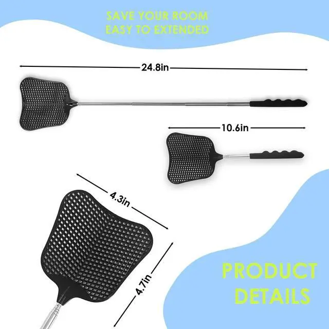 Alt view image 2 of 2 - 3 pcs Fly Swatter, Fly Swatters Plastic Telescopic, Large Bug Swatter that Work for Indoor and Outdoor. (3 Black)