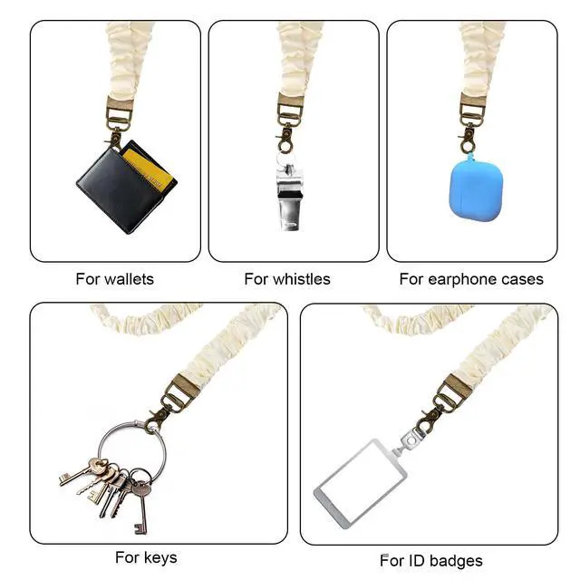 Alt view image 6 of 7 - Stretchy Scrunchie Lanyard, Retractable Neck Scrunchie Lanyards for Id Badges and Keys with Clip Elastic Keychain Holder Cute Decorations Accessory for Women Teacher Nurse (Off-White)