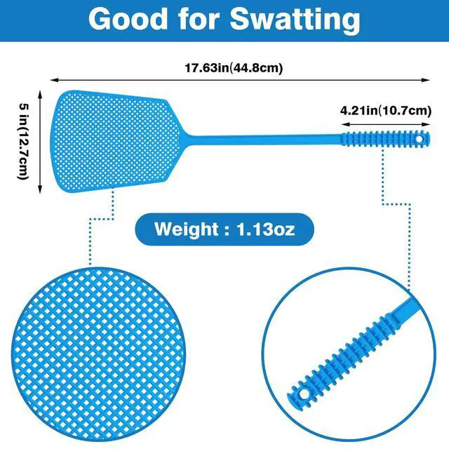 Alt view image 2 of 7 - 5 Pack Fly Swatter, Plastic Heavy Duty Manual Fly Killer, Long Handle Flyswatter, Large Bug Swatters, Work for Indoor and Outdoor, Blue Green Pink Orange