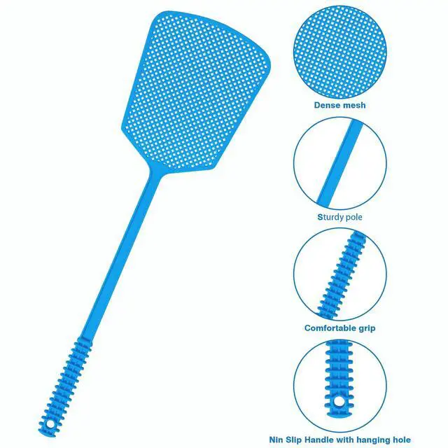 Alt view image 3 of 7 - 5 Pack Fly Swatter, Plastic Heavy Duty Manual Fly Killer, Long Handle Flyswatter, Large Bug Swatters, Work for Indoor and Outdoor, Blue Green Pink Orange