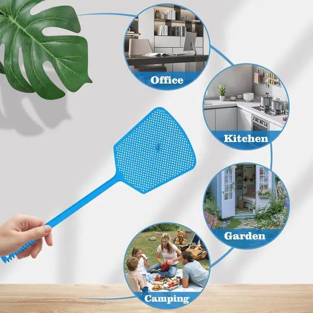 Alt view image 4 of 7 - 5 Pack Fly Swatter, Plastic Heavy Duty Manual Fly Killer, Long Handle Flyswatter, Large Bug Swatters, Work for Indoor and Outdoor, Blue Green Pink Orange