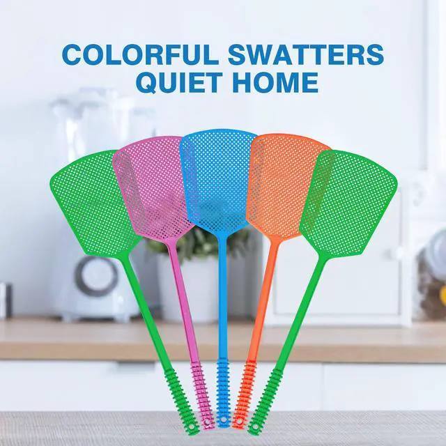 Alt view image 7 of 7 - 5 Pack Fly Swatter, Plastic Heavy Duty Manual Fly Killer, Long Handle Flyswatter, Large Bug Swatters, Work for Indoor and Outdoor, Blue Green Pink Orange