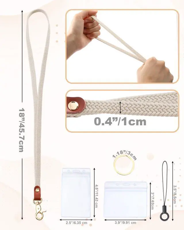 Alt view image 2 of 7 - Teachers Stretchy Lanyard for Keys ID Badges with Waterproof ID Card Holders Thin Cute Long Neck Lanyard for Women Men Wallet Phone(Beige)