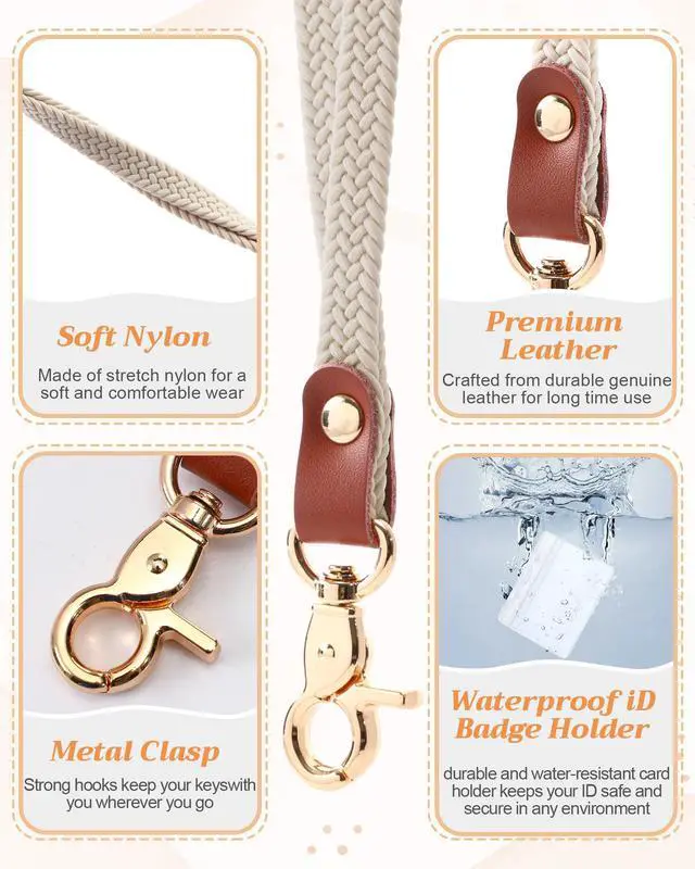 Alt view image 3 of 7 - Teachers Stretchy Lanyard for Keys ID Badges with Waterproof ID Card Holders Thin Cute Long Neck Lanyard for Women Men Wallet Phone(Beige)