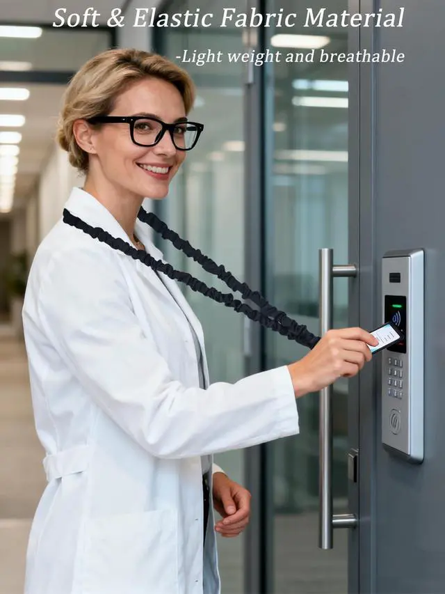 Alt view image 3 of 7 - Scrunchie Lanyard for Id Badges keys,Thin Stretchy Retractable Scrunchie Teacher Lanyards for women with 3 Id Holders