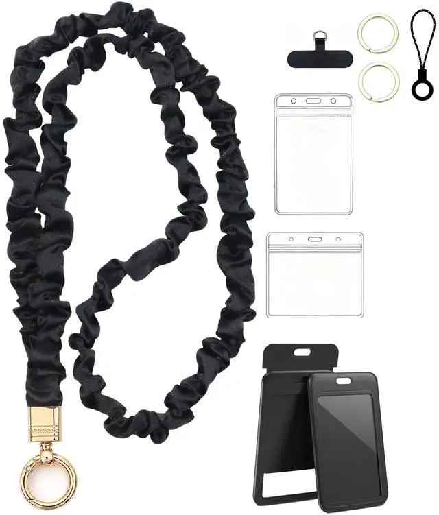 Main image of Scrunchie Lanyard for Id Badges keys,Thin Stretchy Retractable Scrunchie Teacher Lanyards for women with 3 Id Holders