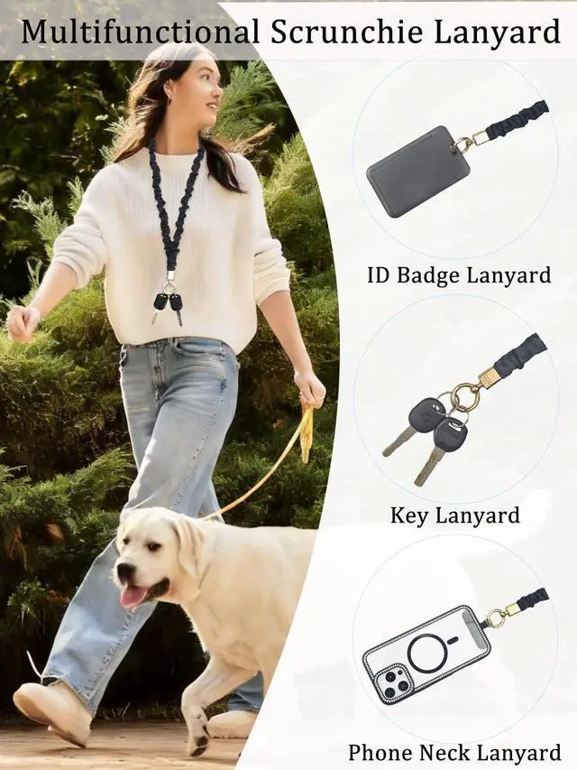 Alt view image 4 of 7 - Scrunchie Lanyard for Id Badges keys,Thin Stretchy Retractable Scrunchie Teacher Lanyards for women with 3 Id Holders