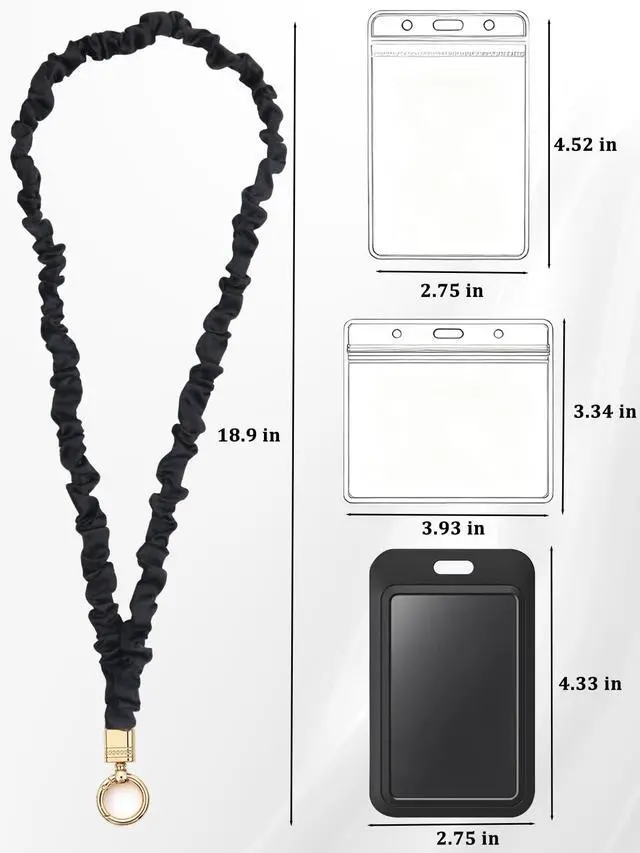 Alt view image 6 of 7 - Scrunchie Lanyard for Id Badges keys,Thin Stretchy Retractable Scrunchie Teacher Lanyards for women with 3 Id Holders