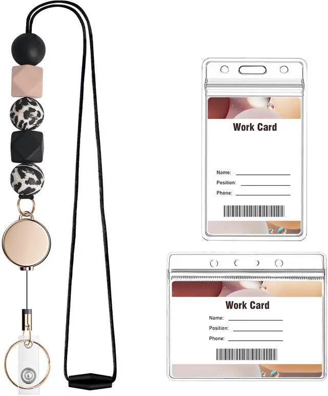 Main image of Retractable Lanyards for ID Badges and Keys, Cute Silicone Beaded Breakaway Teacher Lanyard with ID Holder for Women, Nurses, Office, School