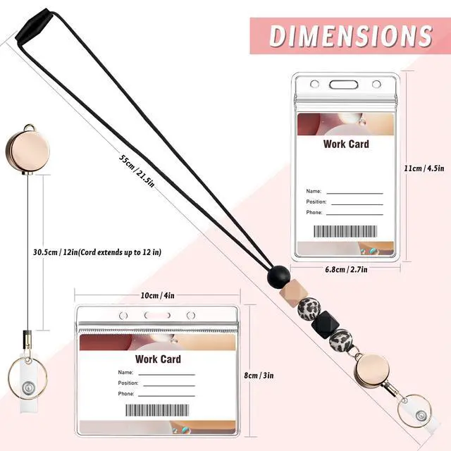 Alt view image 2 of 7 - Retractable Lanyards for ID Badges and Keys, Cute Silicone Beaded Breakaway Teacher Lanyard with ID Holder for Women, Nurses, Office, School
