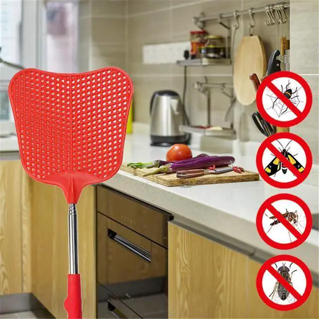 Alt view image 5 of 6 - Fly Swatters Extendable, Durable Plastic Fly Swatter Heavy Duty Set, Telescopic Flyswatter with Stainless Steel Handle for Indoor/Classroom/Office (3 Pack)