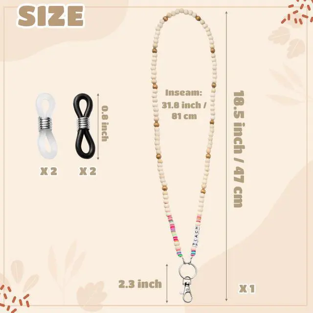 Alt view image 2 of 6 - 5Pcs Teacher Lanyards for ID Badges Cute Teach Lanyard with ID Holder Keychain Wooden Beaded Lanyard Necklace Teacher Appreciation Gift School Work Jewelry Female Women Accessories