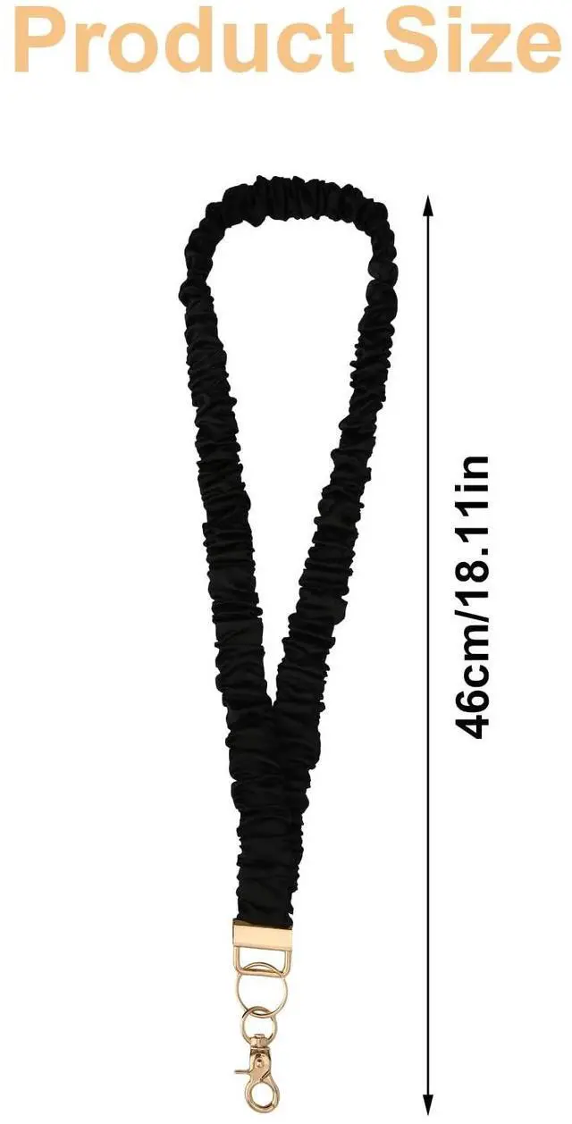 Alt view image 2 of 7 - Stretchy Scrunchie Lanyard for ID Badges Keys, Teacher Neck Lanyard with Secure Clip Soft Elastic Keychain Card Holder for Women Nurse Doctor (Black)