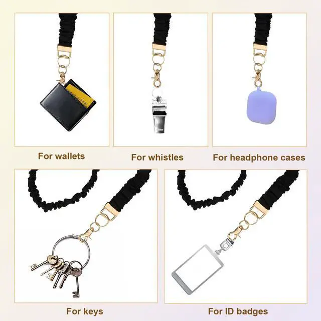 Alt view image 7 of 7 - Stretchy Scrunchie Lanyard for ID Badges Keys, Teacher Neck Lanyard with Secure Clip Soft Elastic Keychain Card Holder for Women Nurse Doctor (Black)