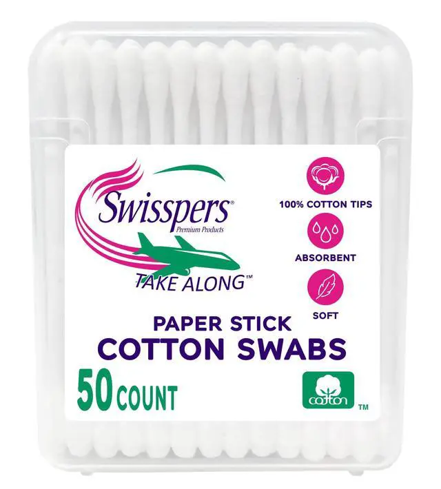 Alt view image 3 of 5 - Take Along Cotton Swabs, 100% Cotton Double-Tipped, White Paper Sticks, Travel Size, 50 Count, Pack of 6