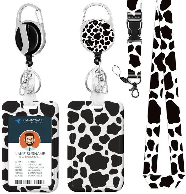 Main image of Fun Badge Holder Lanyard Cute Cow ID Card Holders Detachable Name Tag Clips Cute Funny Nurse Teacher Office Gifts Women Man Badge Holder (Cow)