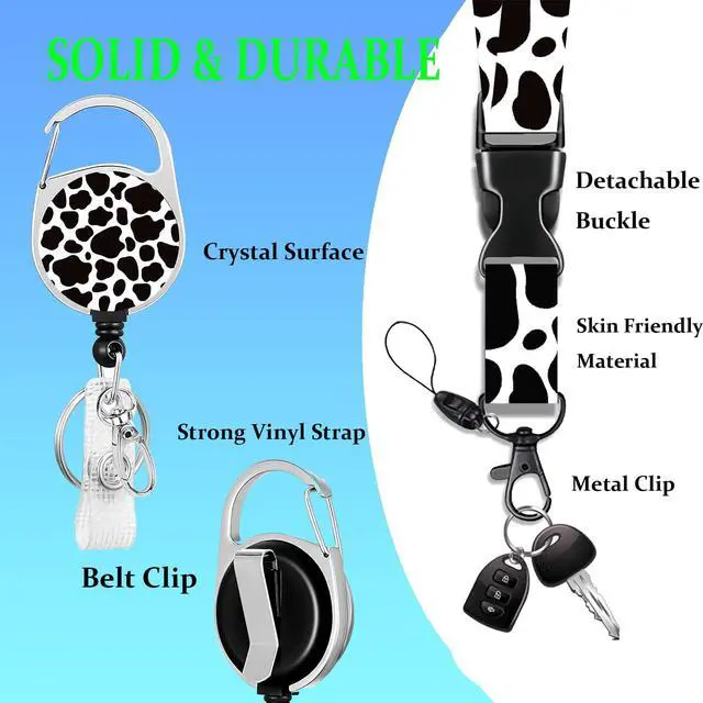 Alt view image 5 of 7 - Fun Badge Holder Lanyard Cute Cow ID Card Holders Detachable Name Tag Clips Cute Funny Nurse Teacher Office Gifts Women Man Badge Holder (Cow)