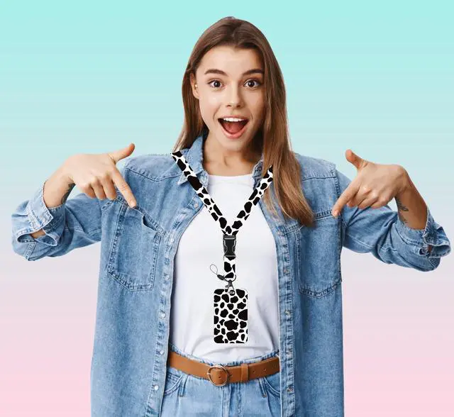 Alt view image 3 of 7 - Fun Badge Holder Lanyard Cute Cow ID Card Holders Detachable Name Tag Clips Cute Funny Nurse Teacher Office Gifts Women Man Badge Holder (Cow)