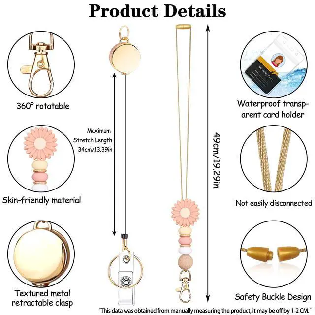 Alt view image 4 of 6 - Colorful ID Badge Holder with Silicone Beads Lanyard Set,Cute Teacher Breakaway Lanyard for Keys & Keychain with Cute Retractable Badge Reel Holder,Gift for Women,Nurse, Teacher. (Pink Daisy)