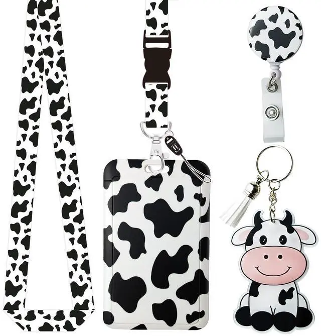 Main image of Id Badge Holder with Lanyard,Retractable Lanyards for Id Badges Breakaway Lanyards for Id Badges Lanyard with Retractable Reel Milk Cow Color Lanyards for ID Badges Milk Cow Keychain