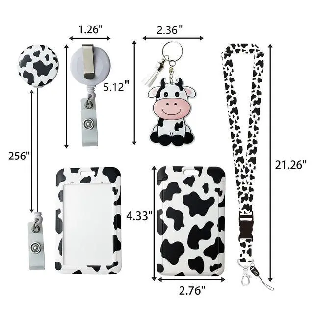Alt view image 2 of 7 - Id Badge Holder with Lanyard,Retractable Lanyards for Id Badges Breakaway Lanyards for Id Badges Lanyard with Retractable Reel Milk Cow Color Lanyards for ID Badges Milk Cow Keychain