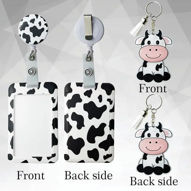 Alt view image 3 of 7 - Id Badge Holder with Lanyard,Retractable Lanyards for Id Badges Breakaway Lanyards for Id Badges Lanyard with Retractable Reel Milk Cow Color Lanyards for ID Badges Milk Cow Keychain