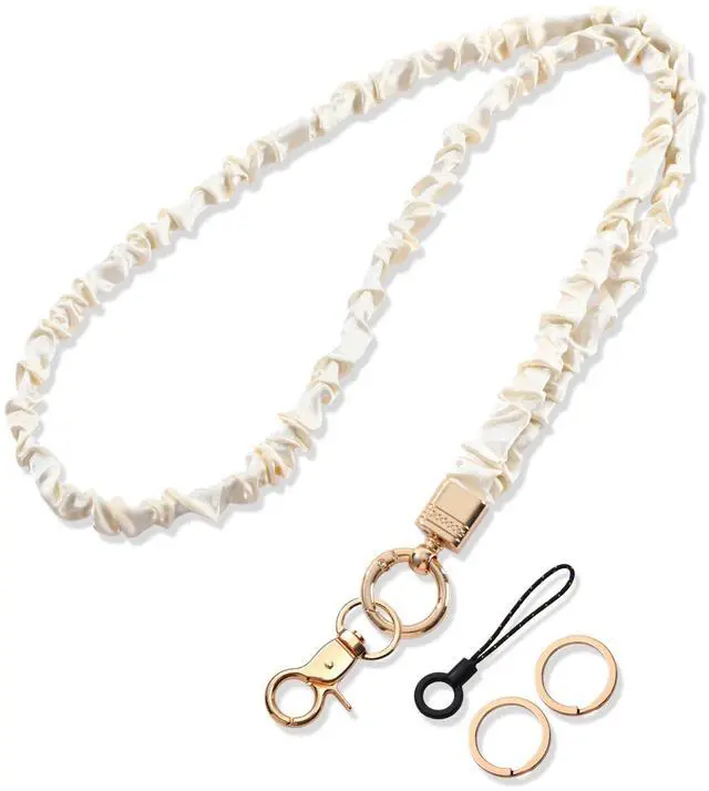 Main image of 1 Pack Teacher Scrunchie Lanyard for ID Badges Cute Long Teacher Neck Stretchy Lanyards for Keys Stretchy Thin Retractable Keychain Holder for Women