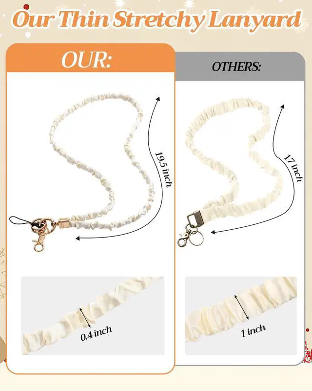 Alt view image 2 of 6 - 1 Pack Teacher Scrunchie Lanyard for ID Badges Cute Long Teacher Neck Stretchy Lanyards for Keys Stretchy Thin Retractable Keychain Holder for Women