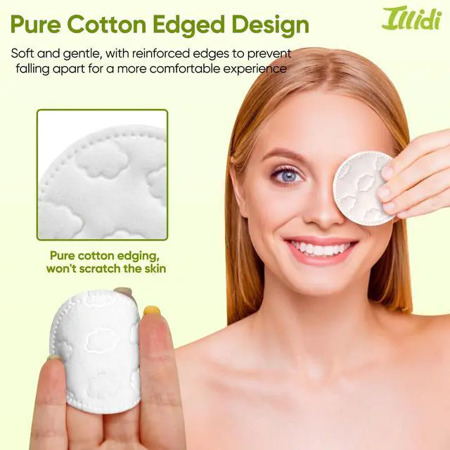 Alt view image 4 of 7 - Boxed 300-Count Embossed Cotton Rounds 3 Unique Patterns, Lint-Free, Dual-Sided, Soft & Durable, Ideal for Makeup Removal, Skincare, Nail Polish, and Baby Care