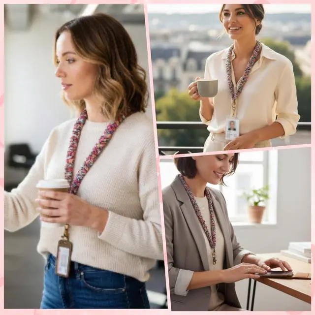 Alt view image 4 of 7 - 2 Pcs Scrunchie Lanyard, Scrunch Teacher Lanyard for Women for ID Badges Keys Scrunchy Cute Stretchy Badge Holder Neck Keychain with Clip