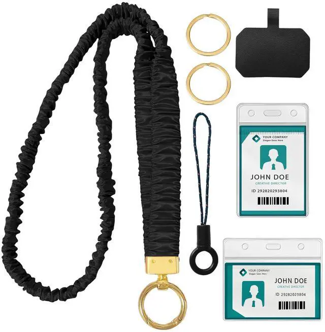 Main image of Stretchy Scrunchie Lanyard for ID Badges Holder Keychain Black