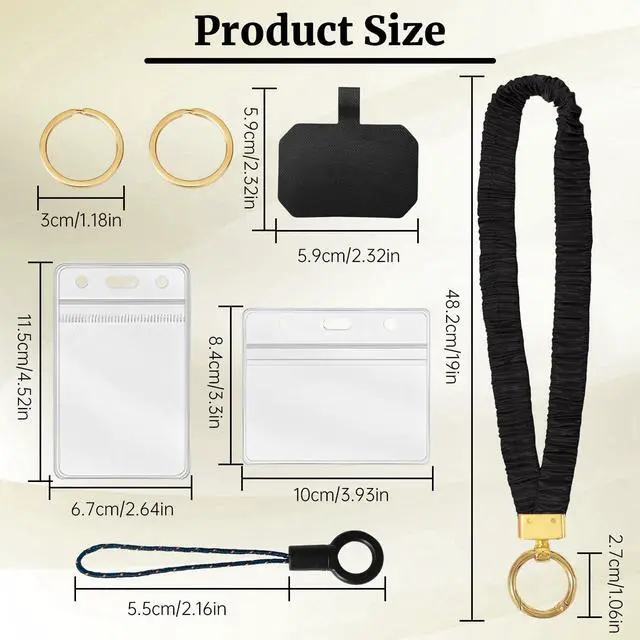 Alt view image 3 of 7 - Stretchy Scrunchie Lanyard for ID Badges Holder Keychain Black