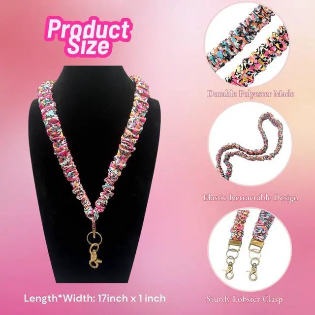 Alt view image 5 of 7 - 2 Pcs Scrunchie Lanyard, Scrunch Teacher Lanyard for Women for ID Badges Keys Scrunchy Cute Stretchy Badge Holder Neck Keychain with Clip