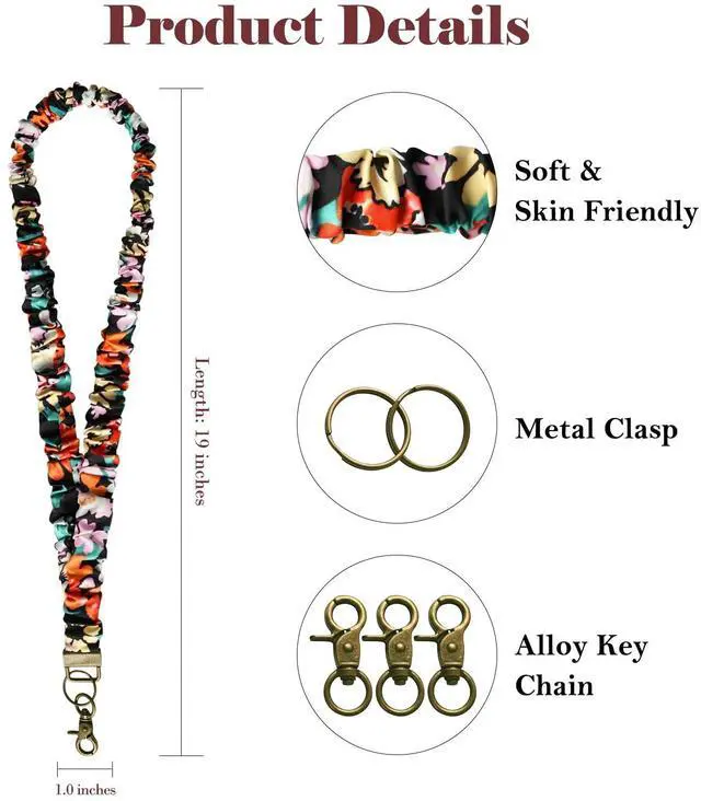 Alt view image 2 of 5 - Scrunchie Lanyard for ID Badge and Keys - Stretchy Lanyard for Women Nurse Teacher Office (Floral)