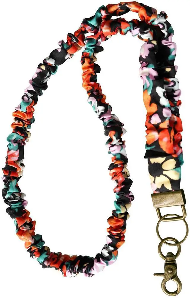 Main image of Scrunchie Lanyard for ID Badge and Keys - Stretchy Lanyard for Women Nurse Teacher Office (Floral)