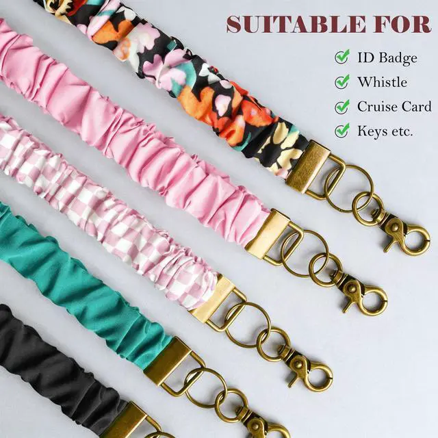 Alt view image 5 of 5 - Scrunchie Lanyard for ID Badge and Keys - Stretchy Lanyard for Women Nurse Teacher Office (Floral)