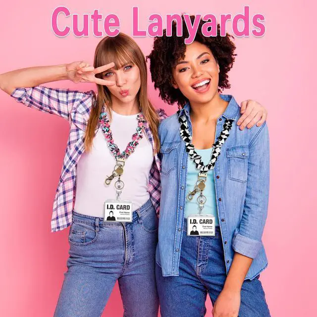 Alt view image 3 of 7 - Scrunchie Lanyard Teacher for Id Badges Keys with Retractable Badge Reel Cute Teacher Lanyard for Women Black Nurse Stretchy Lanyards Key Lanyards with Clip Teachers Nurse Gifts Office Accessories-A