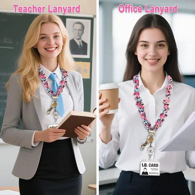 Alt view image 2 of 7 - Scrunchie Lanyard Teacher for Id Badges Keys with Retractable Badge Reel Cute Teacher Lanyard for Women Black Nurse Stretchy Lanyards Key Lanyards with Clip Teachers Nurse Gifts Office Accessories-A