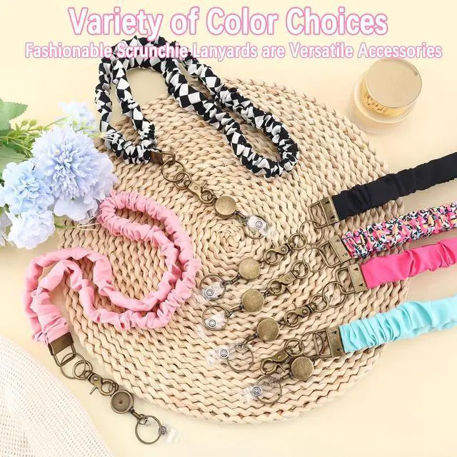 Alt view image 4 of 7 - Scrunchie Lanyard Teacher for Id Badges Keys with Retractable Badge Reel Cute Teacher Lanyard for Women Black Nurse Stretchy Lanyards Key Lanyards with Clip Teachers Nurse Gifts Office Accessories-A