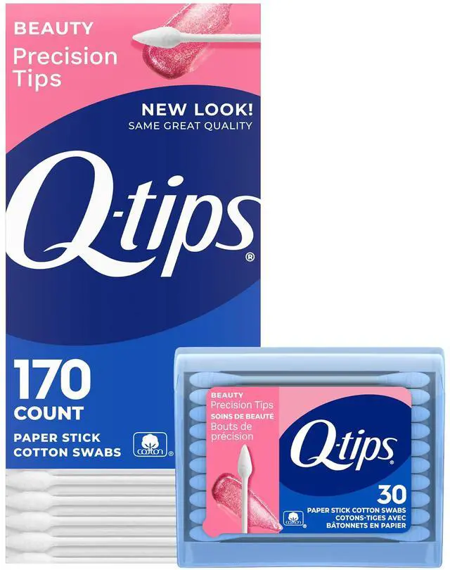 Main image of Cotton Swabs, Precision Tips, 170 Count + 30 Count Travel-Size Pack Household Essentials, Beauty & Personal Care