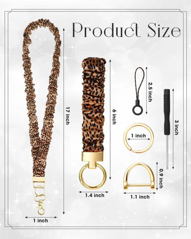 Alt view image 2 of 7 - 2 Pcs Stretchy Scrunchie Teacher Lanyard for ID Badges Cute Wristlet Retractable Keychain Car Keys Holder for Women(Polka Dots,Brown)