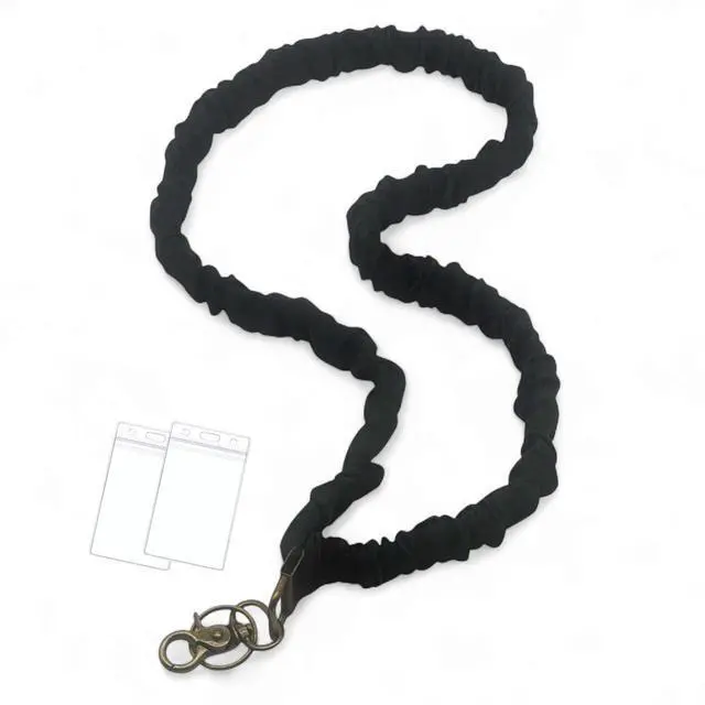Main image of Scrunchie Lanyard, Scrunch Teacher Lanyard for ID Badges Keys Scrunchy Cute Stretchy Badge Holder Neck Keychain with Clip - Black