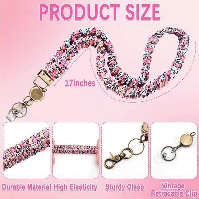Alt view image 5 of 7 - Scrunchie Lanyard Teacher for Id Badges Keys with Retractable Badge Reel Cute Teacher Lanyard for Women Black Nurse Stretchy Lanyards Key Lanyards with Clip Teachers Nurse Gifts Office Accessories-A
